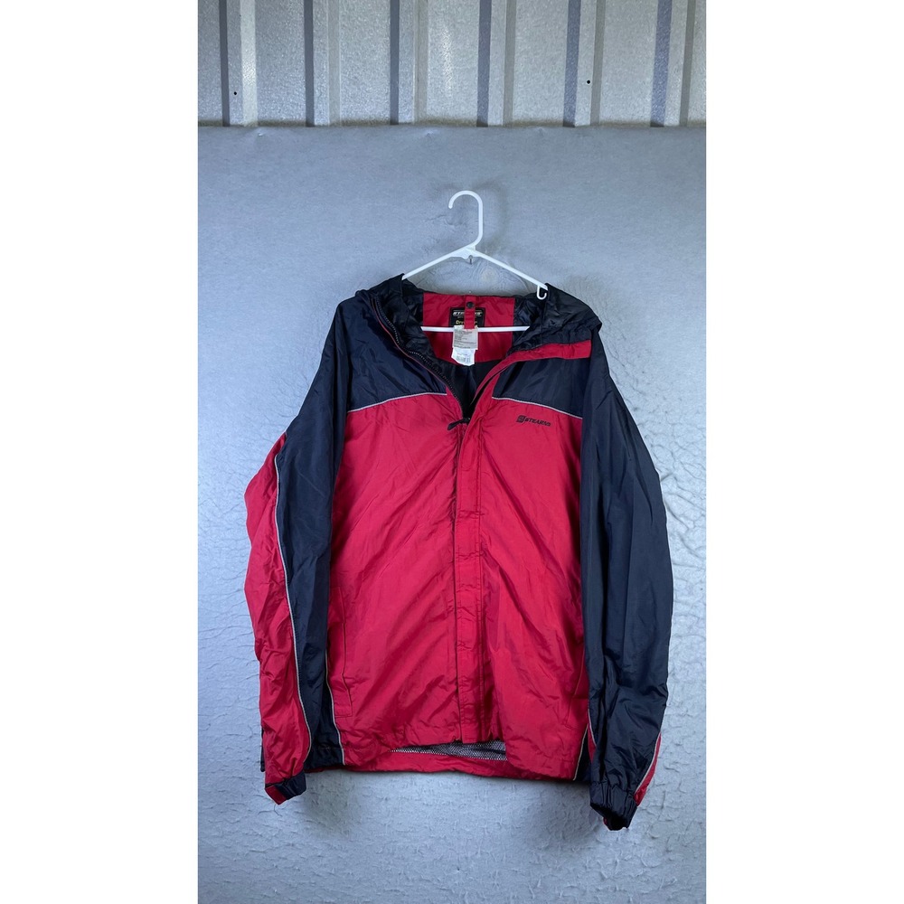Stearns Rain Jacket Mens Large Red Excellent DryWear Hooded Windbreaker 8739
